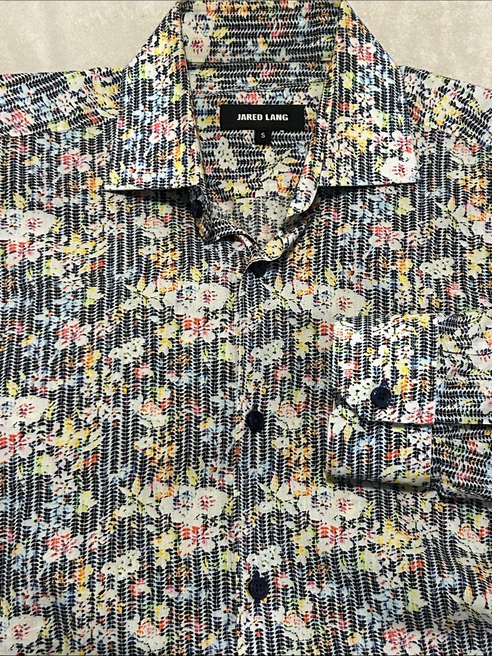 Jared Lang Men's Small Floral Button Down Shirt 100% Cotton Long Sleeve